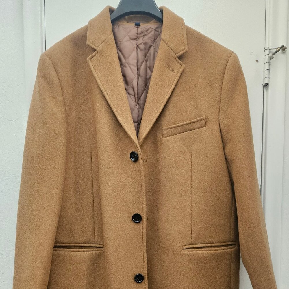 J.Crew Thompson Topcoat Mens Dark Camel 46 Classic Timeless Rain Cold NWT - Picture 2 of 4